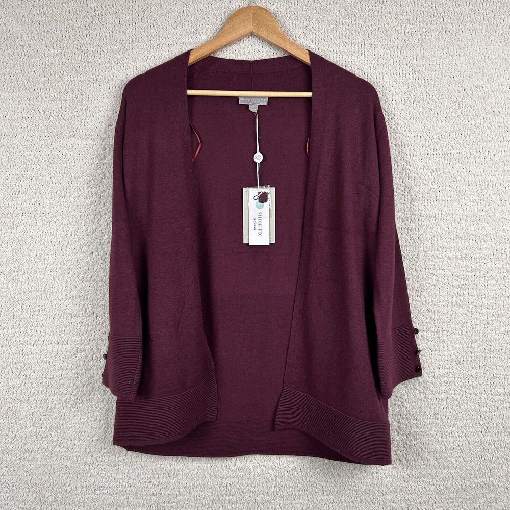 Evolution by Cyrus Cardigan Womens S Plum Open Front Extra Soft Stretch‎ Buttons